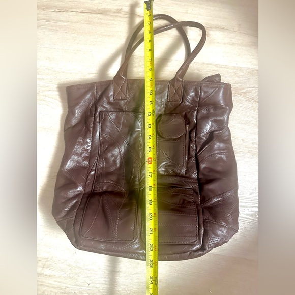 Dark Chocolate Brown Patchwork Lambskin Leather Vintage Travel Tote Bag - Picture 12 of 15
